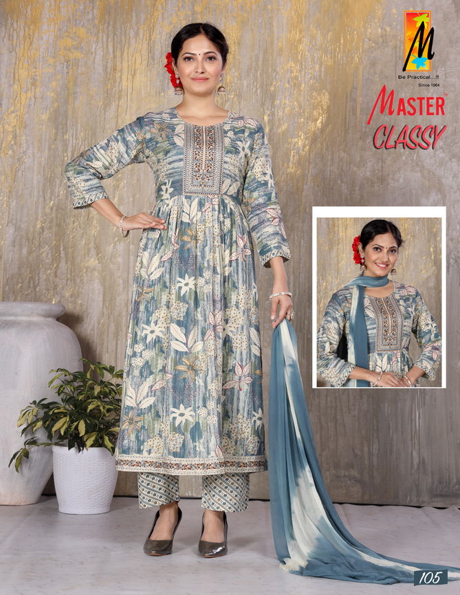 Classy By Master Naira Cut Rayon Printed Kurti With Bottom Dupatta Wholesale Price In Surat